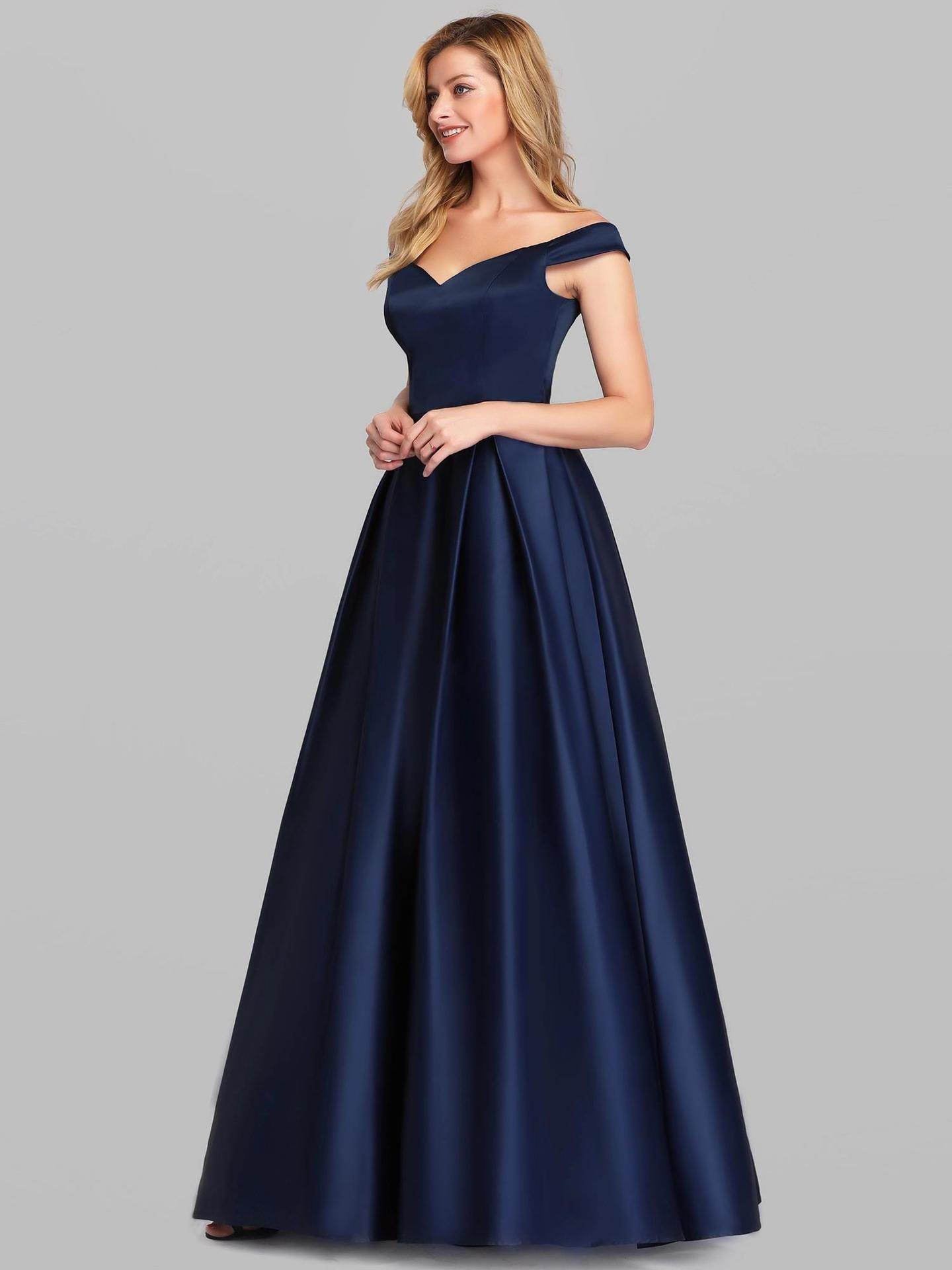 Buycenter Vintage Long Gown Dress - V-Neck, Solid Color, Elegant Style - Buy Center