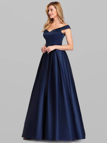 Buycenter Vintage Long Gown Dress - V-Neck, Solid Color, Elegant Style - Buy Center