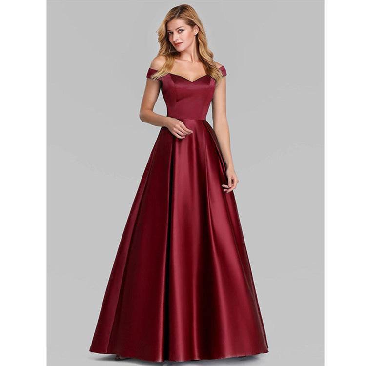 Buycenter Vintage Long Gown Dress - V-Neck, Solid Color, Elegant Style - Buy Center