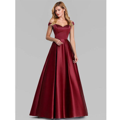 Buycenter Vintage Long Gown Dress - V-Neck, Solid Color, Elegant Style - Buy Center