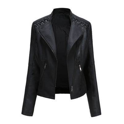 Buycenter Women's Slim PU Leather Jacket - Short Motorcycle Style - Buy Center