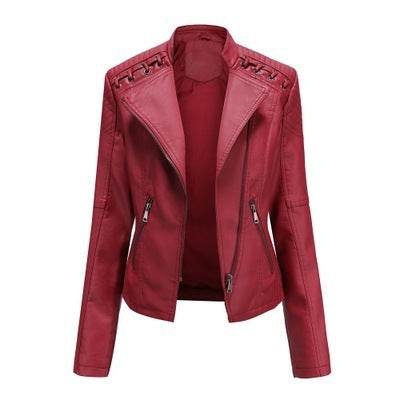 Buycenter Women's Slim PU Leather Jacket - Short Motorcycle Style - Buy Center