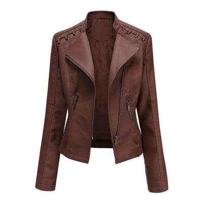 Buycenter Women's Slim PU Leather Jacket - Short Motorcycle Style - Buy Center