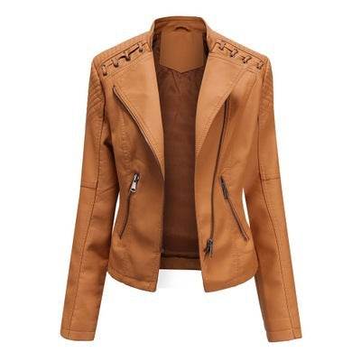 Buycenter Women's Slim PU Leather Jacket - Short Motorcycle Style - Buy Center