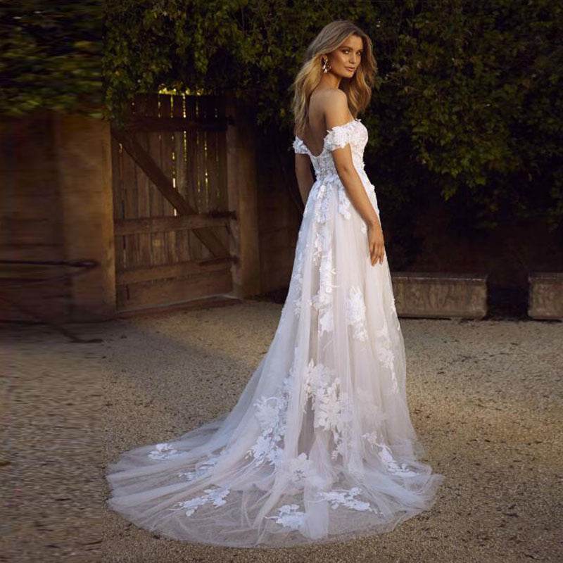Off-Shoulder Lace Wedding Dress - Elegant A-Line Bridal Gown 2025 - Buy Center
