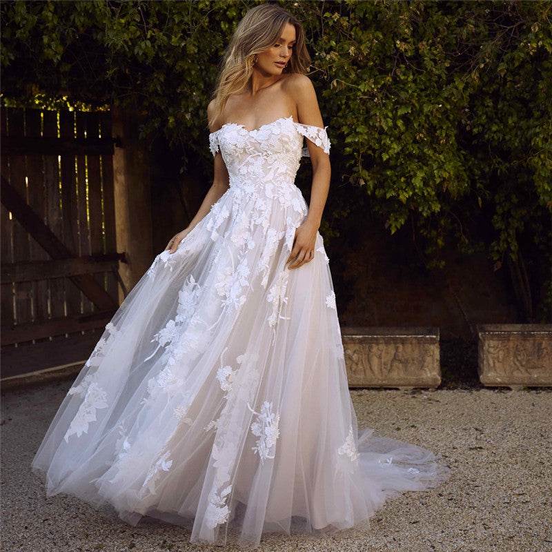 Off-Shoulder Lace Wedding Dress - Elegant A-Line Bridal Gown 2025 - Buy Center