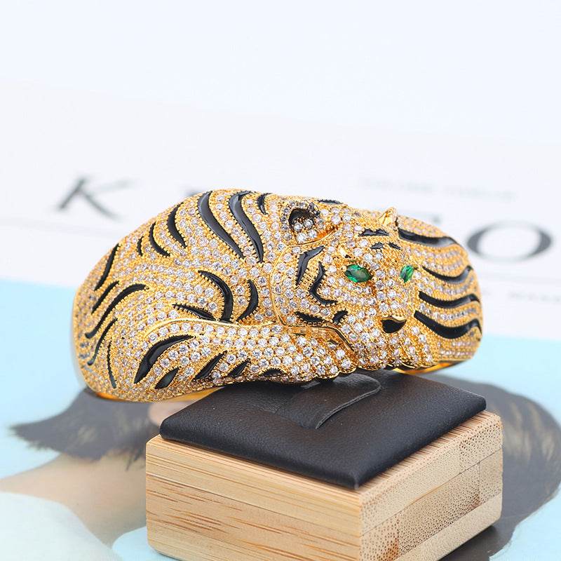 Fashion Big Leopard Rhinestone Bracelet & Ring Set - Unisex Jewelry 2025 - Buy Center