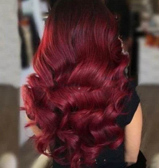 Wine Red Long Curly Hair Wig - Versatile Human Hair for Every Occasion - Buy Center