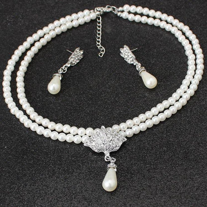 Elegant Pearl Crystal Necklace Set & Earrings - Premium European Style Jewelry - Buy Center