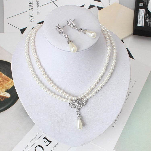 Elegant Pearl Crystal Necklace Set & Earrings - Premium European Style Jewelry - Buy Center