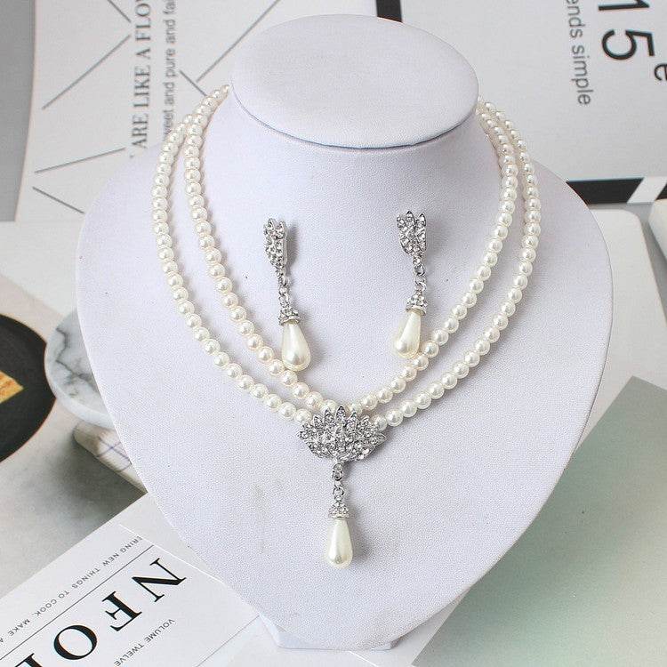 Elegant Pearl Crystal Necklace Set & Earrings - Premium European Style Jewelry - Buy Center