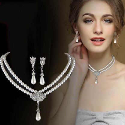 Elegant Pearl Crystal Necklace Set & Earrings - Premium European Style Jewelry - Buy Center