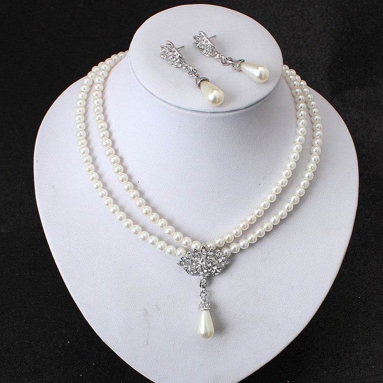 Elegant Pearl Crystal Necklace Set & Earrings - Premium European Style Jewelry - Buy Center