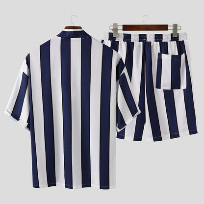 Men's Summer Striped Beach Pajama Set - Comfortable Leisurewear in 100% Polyester - Buy Center