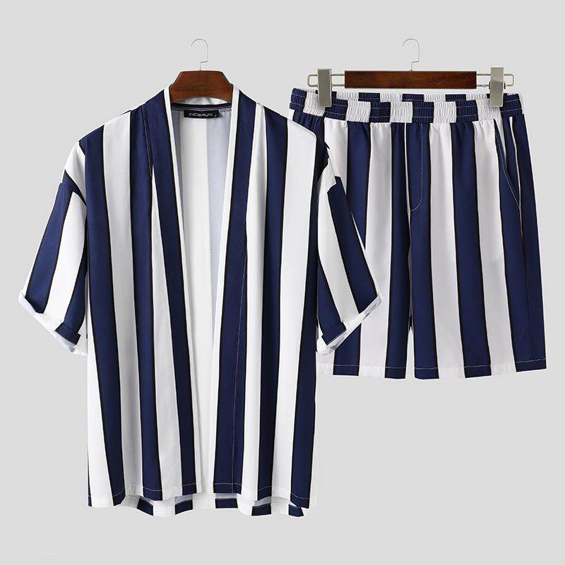 Men's Summer Striped Beach Pajama Set - Comfortable Leisurewear in 100% Polyester - Buy Center