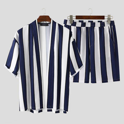 Men's Summer Striped Beach Pajama Set - Comfortable Leisurewear in 100% Polyester - Buy Center