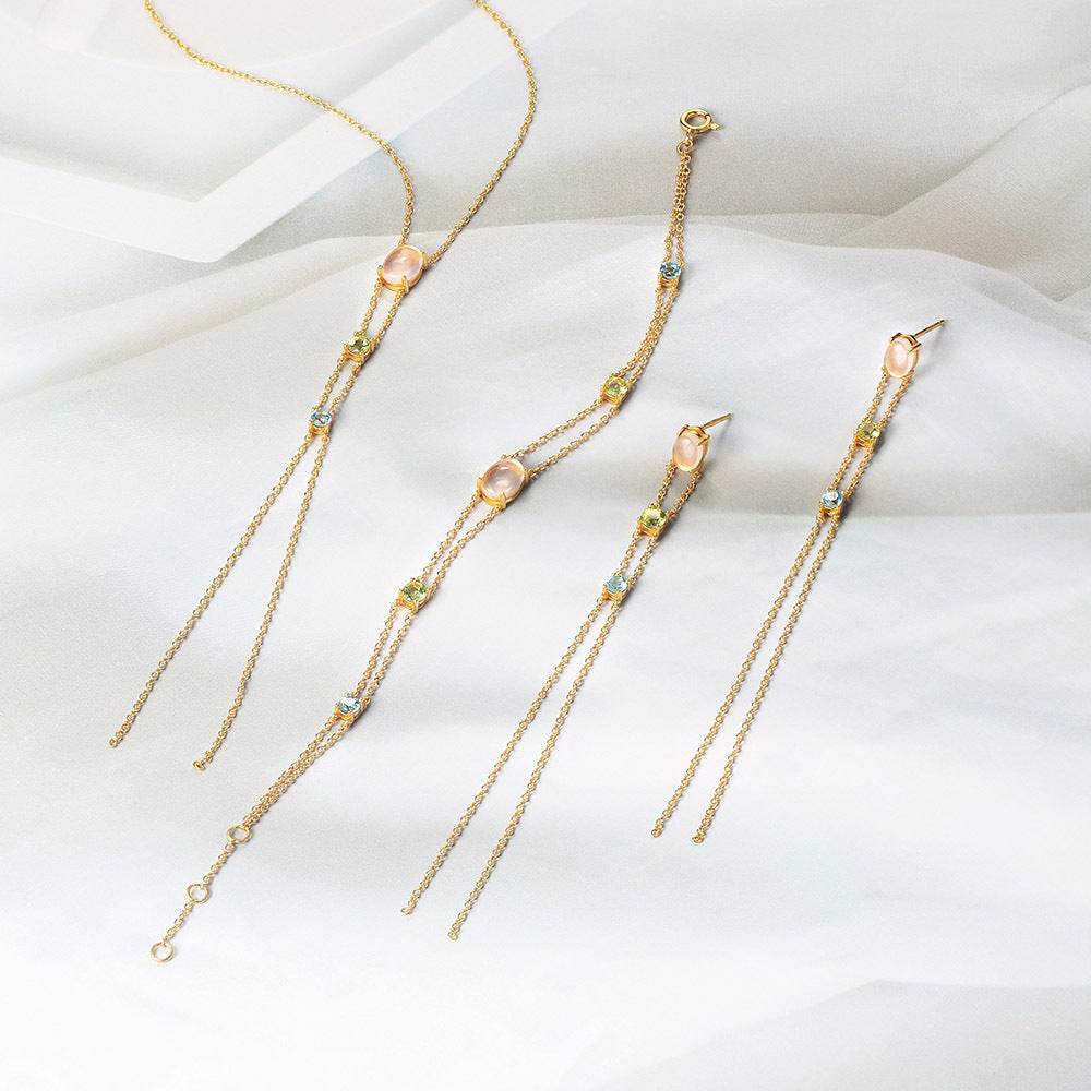 925 Silver Olivine Topaz Jewelry Set - Elegant Fringed Design for Women - Buy Center