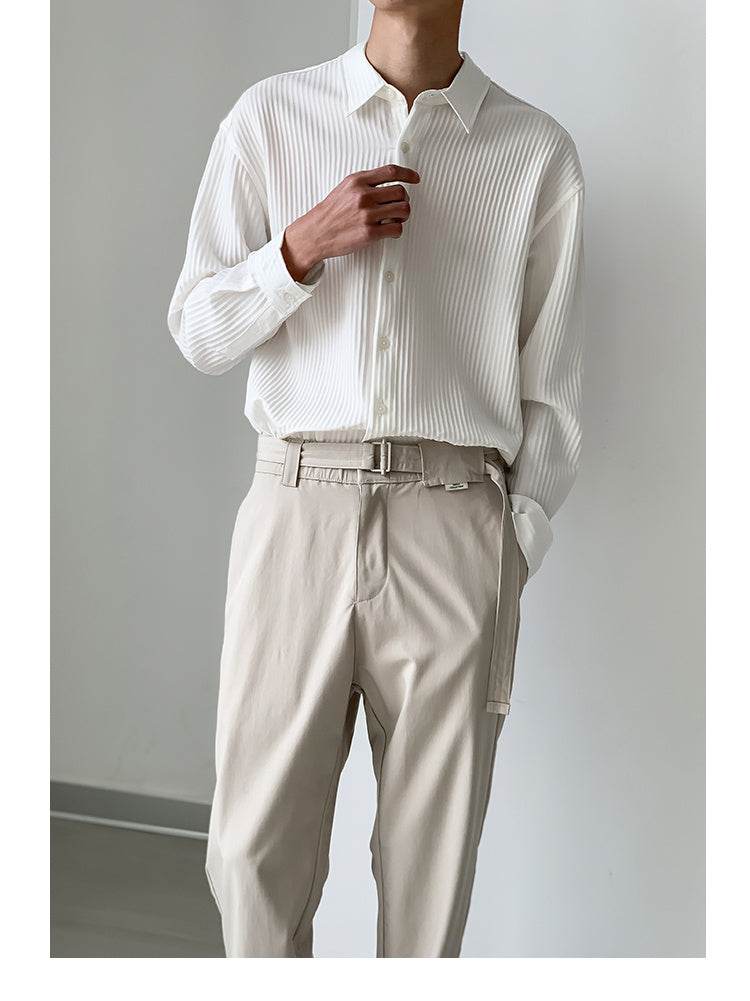 Buycenter Men’s Casual Long-Sleeved Shirt - Thin, Retro Striped Style - Buy Center