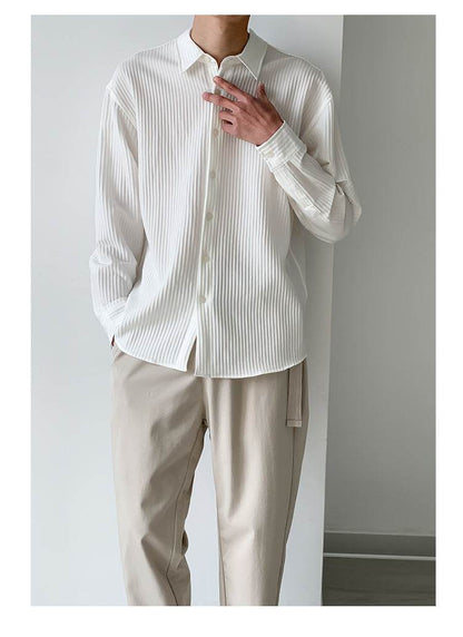 Buycenter Men’s Casual Long-Sleeved Shirt - Thin, Retro Striped Style - Buy Center