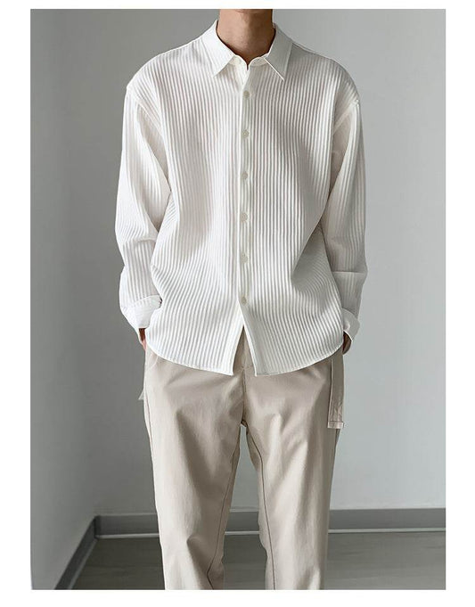 Buycenter Men’s Casual Long-Sleeved Shirt - Thin, Retro Striped Style - Buy Center