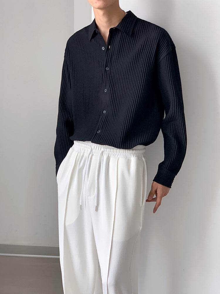 Buycenter Men’s Casual Long-Sleeved Shirt - Thin, Retro Striped Style - Buy Center