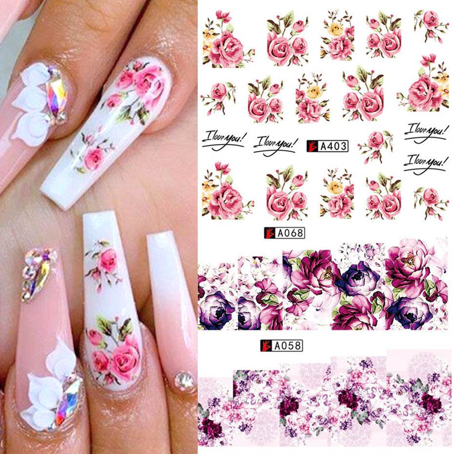 Eco-Friendly Rose Nail Sticker - Red Flower & Bowknot for Nail Art - Buy Center