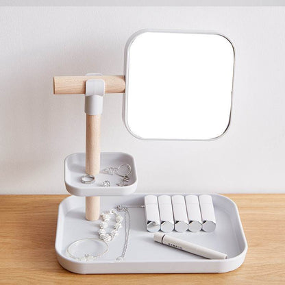Elegant Beech Wood Makeup Box with Mirror - Stylish Desktop Organizer - Buy Center