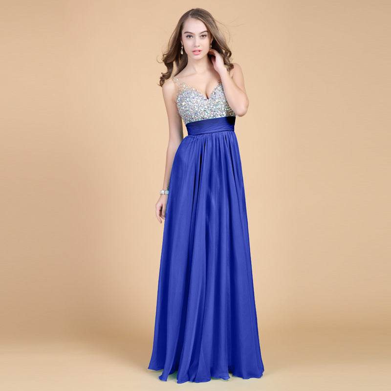 Elegant Chiffon Evening Dress - Long Skirt, Deep V-Neck for Weddings - Buy Center