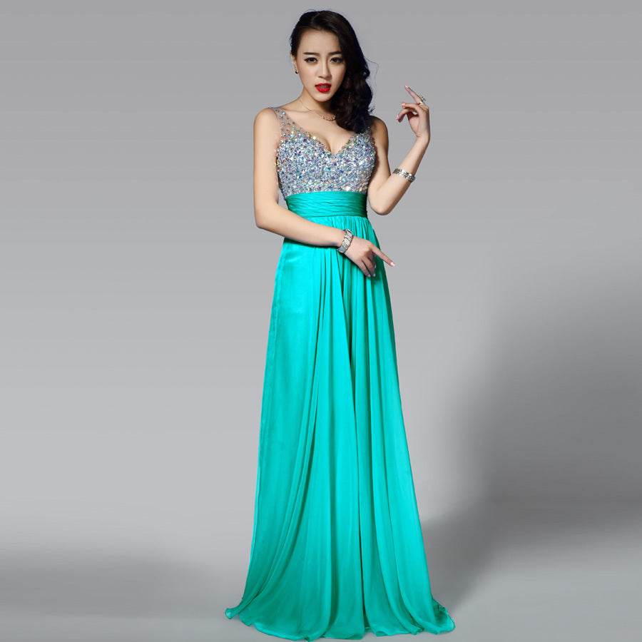 Elegant Chiffon Evening Dress - Long Skirt, Deep V-Neck for Weddings - Buy Center