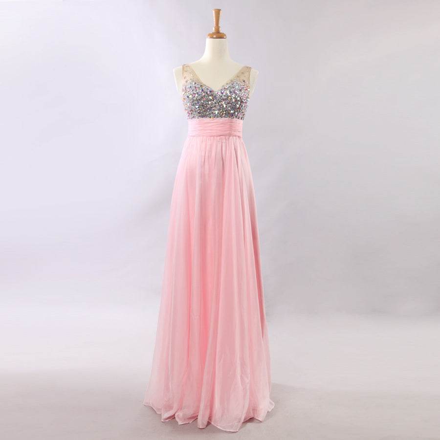 Elegant Chiffon Evening Dress - Long Skirt, Deep V-Neck for Weddings - Buy Center