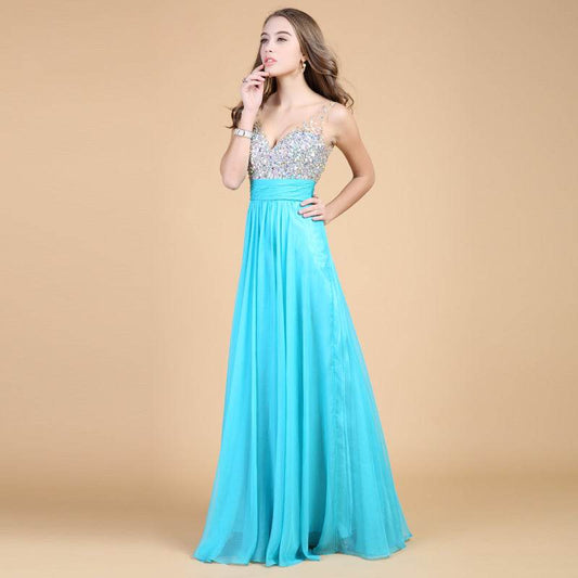 Elegant Chiffon Evening Dress - Long Skirt, Deep V-Neck for Weddings - Buy Center