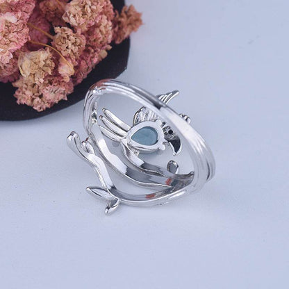 Vintage Two-Tone Pear-Shaped Ring - Diamonds & Bird Gold Design - Buy Center