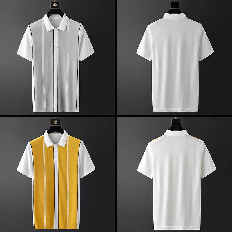 Men's Ice Silk Shirt - Stylish Geometric Color Matching Tee for Summer - Buy Center
