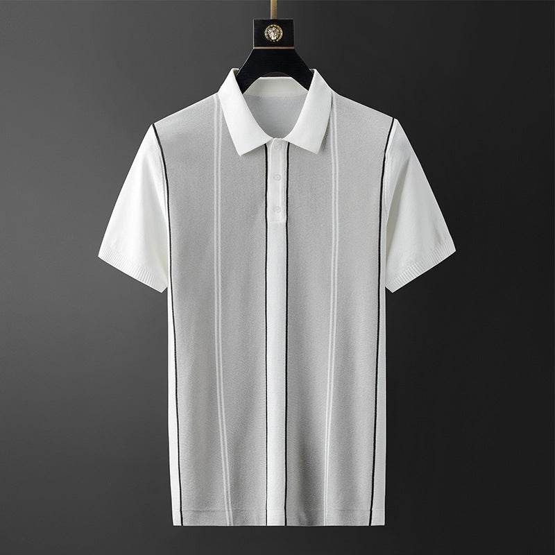 Men's Ice Silk Shirt - Stylish Geometric Color Matching Tee for Summer - Buy Center
