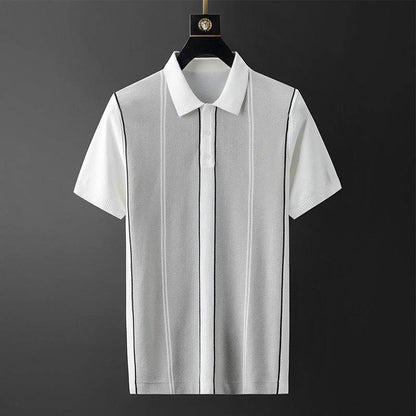 Men's Ice Silk Shirt - Stylish Geometric Color Matching Tee for Summer - Buy Center