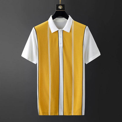 Men's Ice Silk Shirt - Stylish Geometric Color Matching Tee for Summer - Buy Center