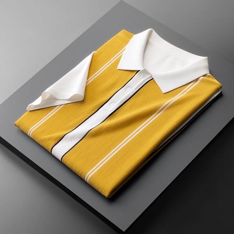 Men's Ice Silk Shirt - Stylish Geometric Color Matching Tee for Summer - Buy Center