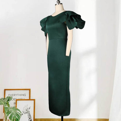 Buycenter Plus Size High-Waisted Sleeveless Evening Dress - Dark Green - Buy Center