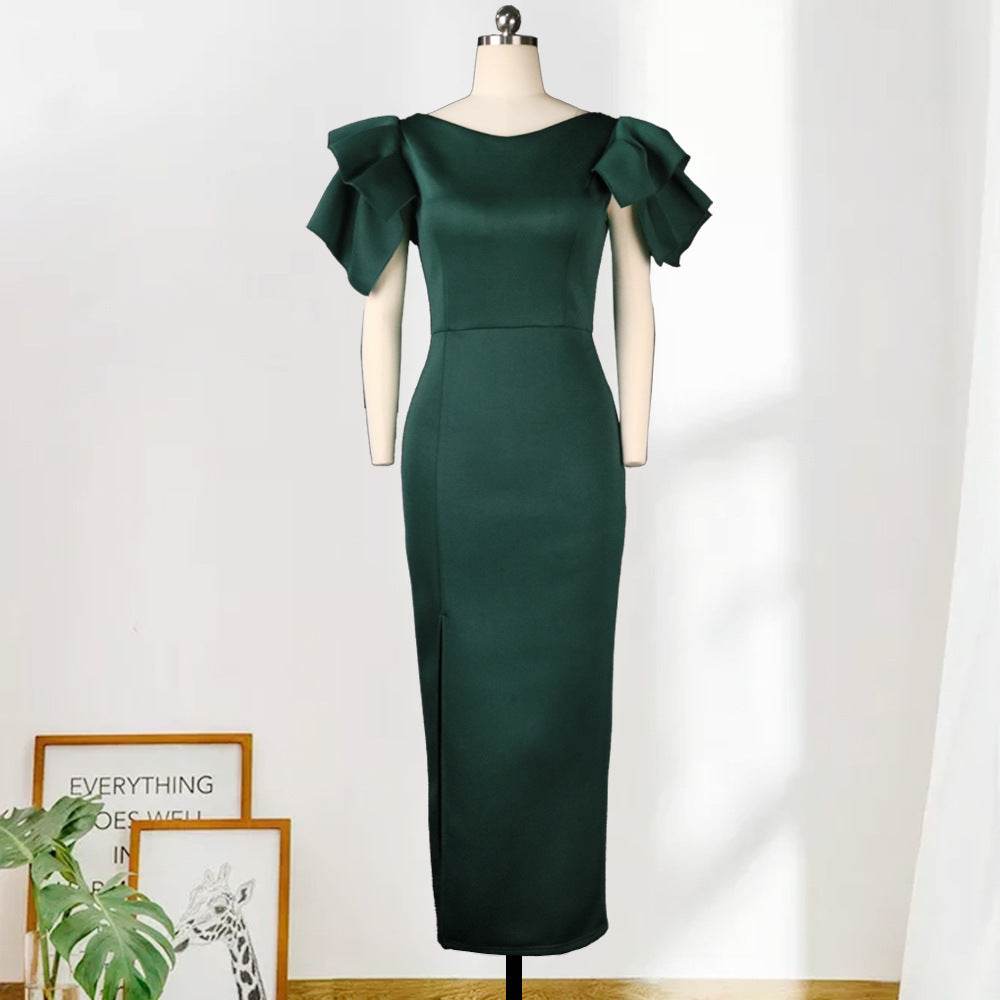 Buycenter Plus Size High-Waisted Sleeveless Evening Dress - Dark Green - Buy Center