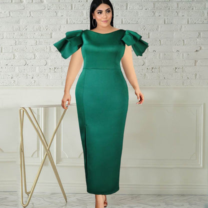 Buycenter Plus Size High-Waisted Sleeveless Evening Dress - Dark Green - Buy Center