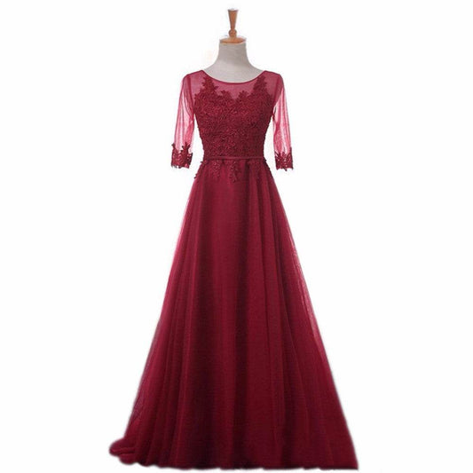 Buycenter Elegant Red Evening Dress - Long Slim Korean Style for Parties - Buy Center