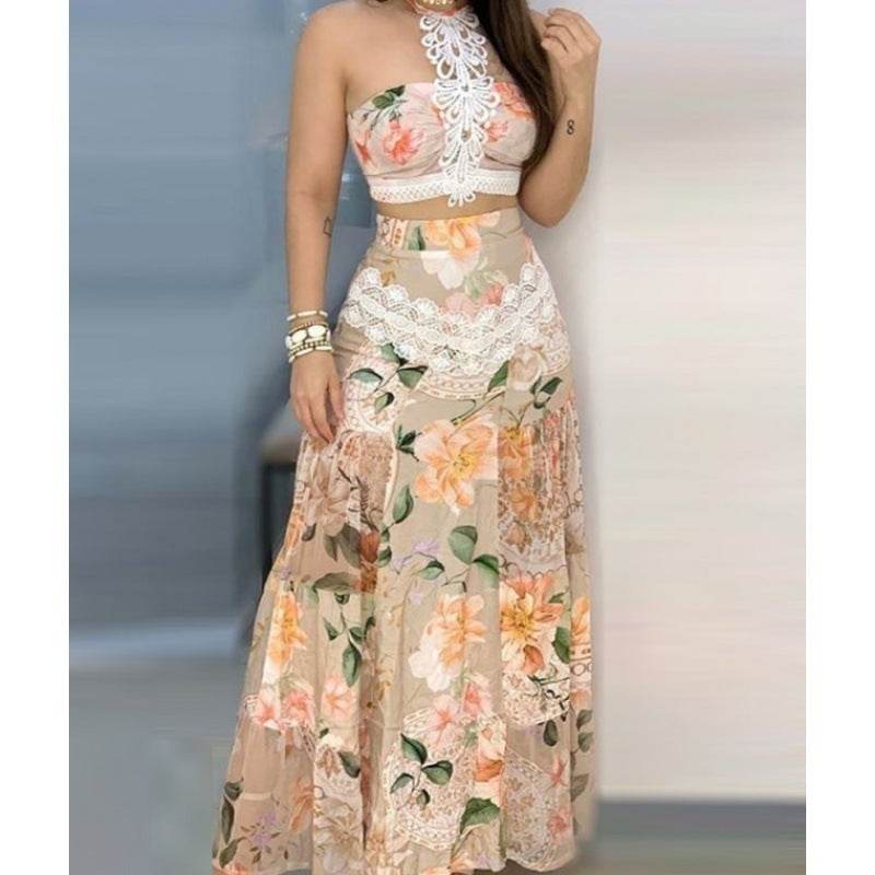 Buycenter Floral Lace Hem Top & Skirt Set - Elegant Evening Dresses - Buy Center