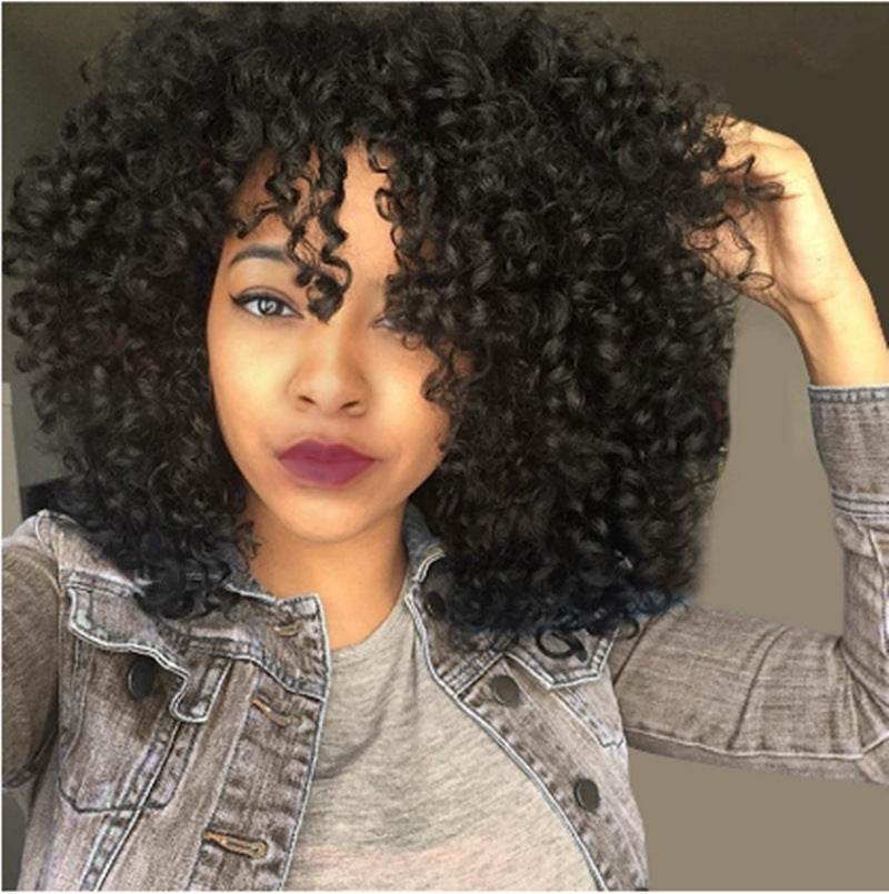 European American Wigs - African Curly Hair & Fluffy Bangs 2025 Style - Buy Center