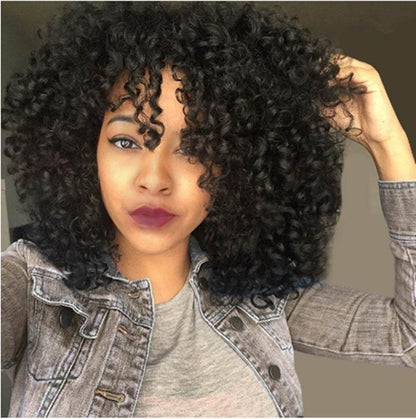 European American Wigs - African Curly Hair & Fluffy Bangs 2025 Style - Buy Center