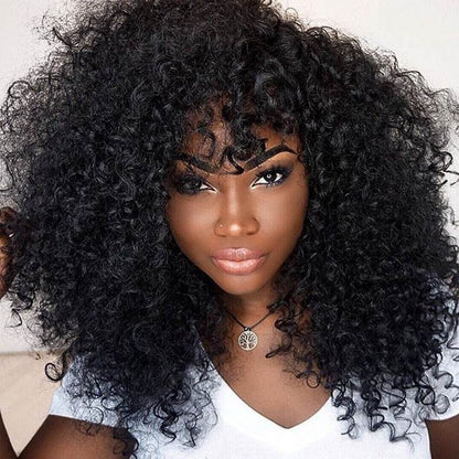 European American Wigs - African Curly Hair & Fluffy Bangs 2025 Style - Buy Center