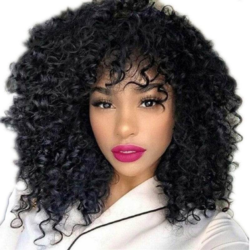 European American Wigs - African Curly Hair & Fluffy Bangs 2025 Style - Buy Center