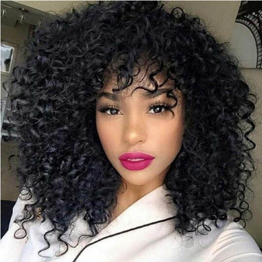 European American Wigs - African Curly Hair & Fluffy Bangs 2025 Style - Buy Center