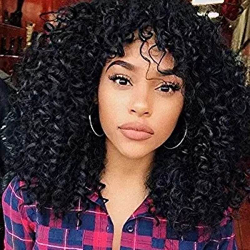 European American Wigs - African Curly Hair & Fluffy Bangs 2025 Style - Buy Center