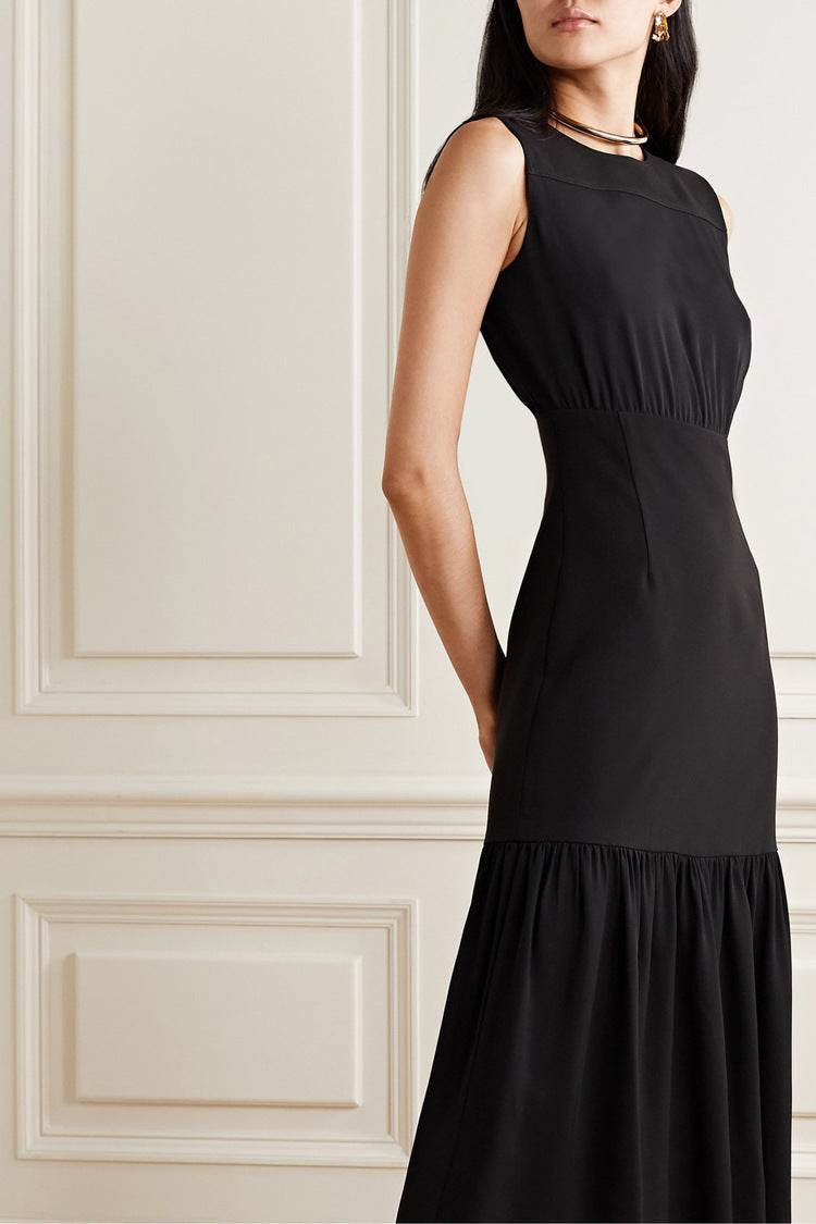 Buycenter Black Round Neck Sleeveless Dress - Elegant Long Skirt for Ladies - Buy Center