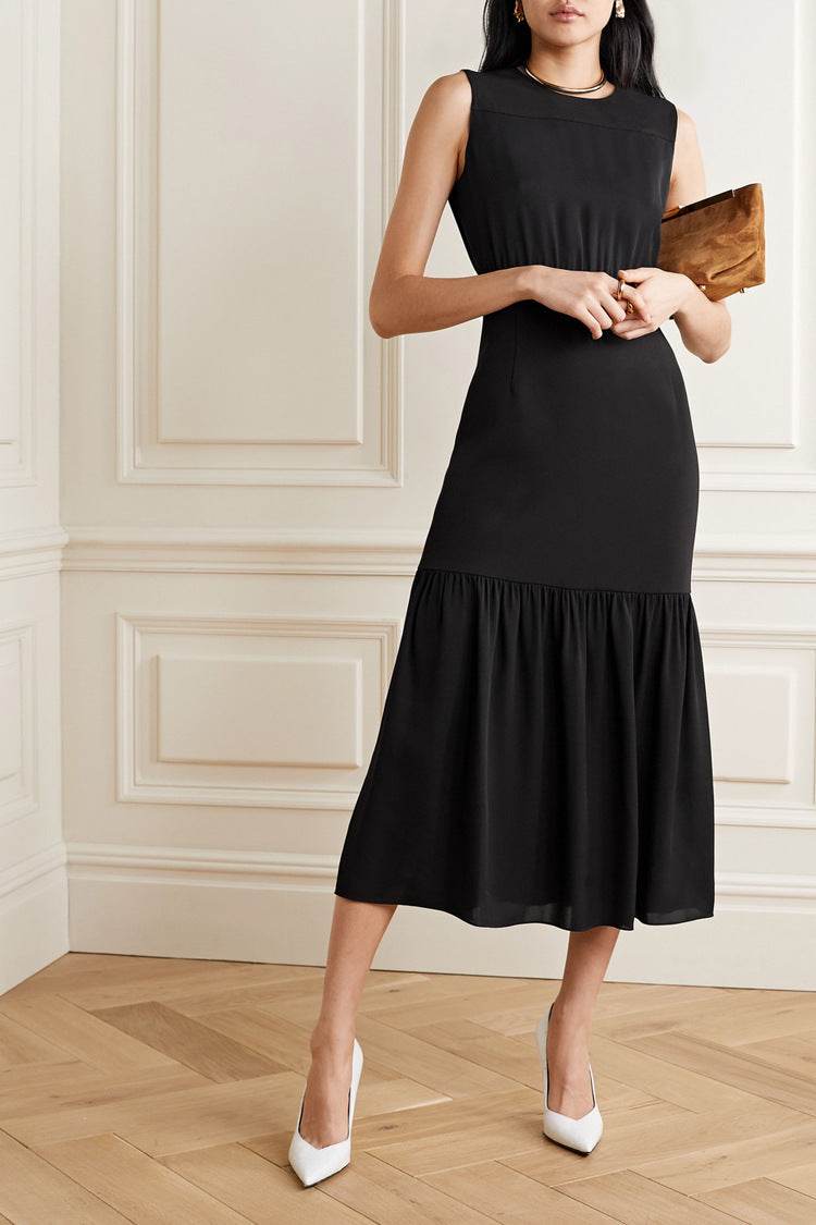 Buycenter Black Round Neck Sleeveless Dress - Elegant Long Skirt for Ladies - Buy Center